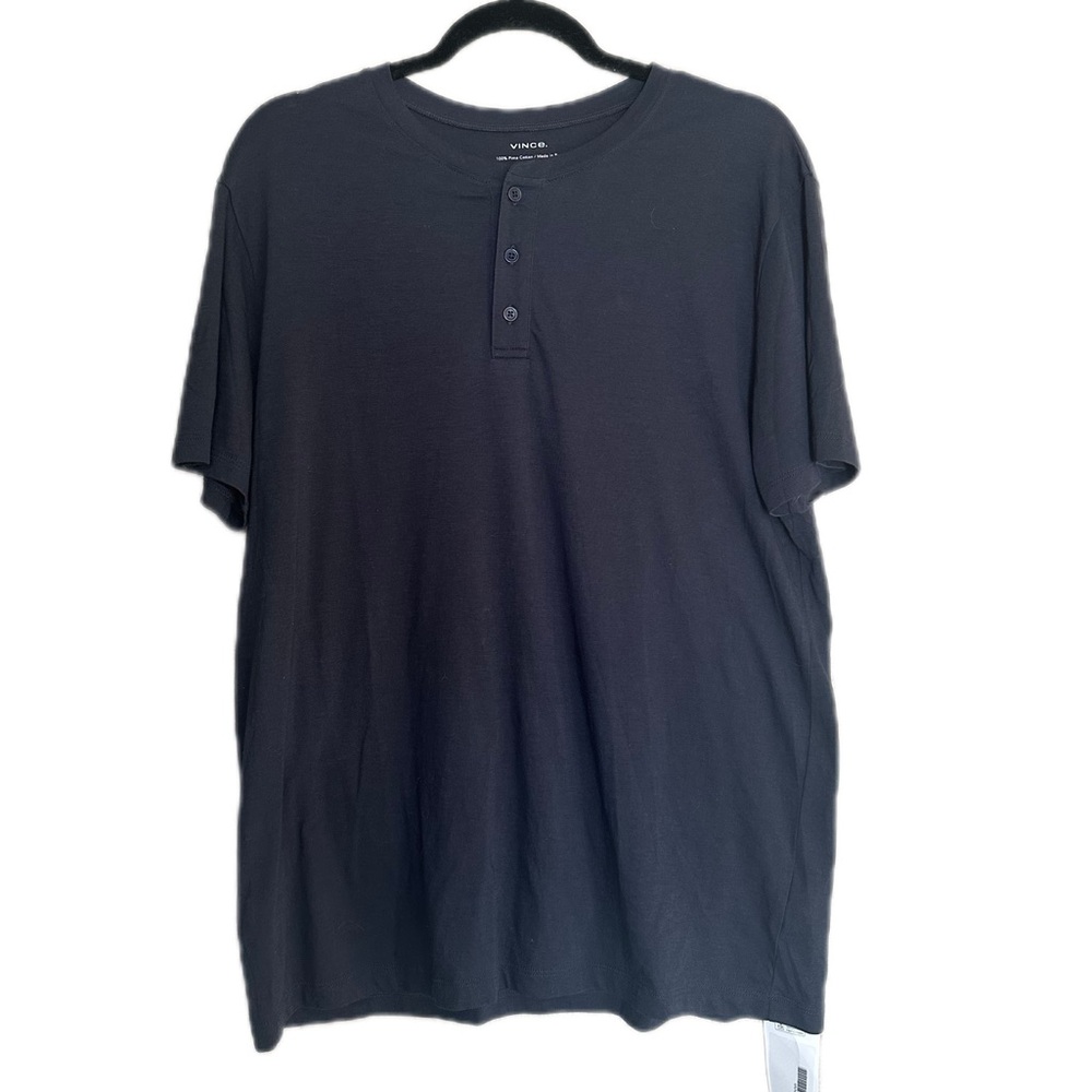Vince Men's Dark Blue Short Sleeve Garment Dyed Henley Shirt Medium Pima Cotton - Picture 10 of 12